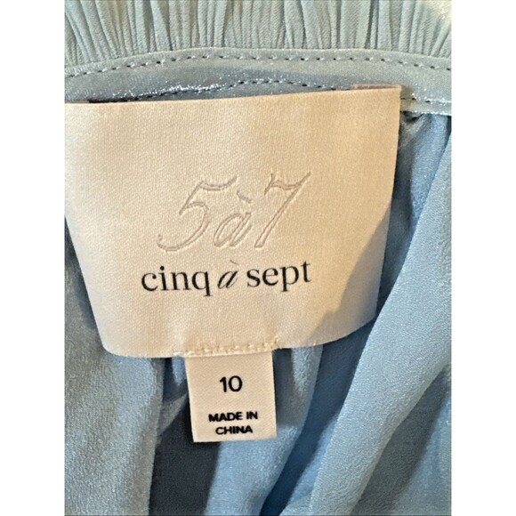 Cinq à Sept Phyllis Size 10 Keyhole Neck Tiered Mini Dress Metallic Blue - Picture 7 of 15